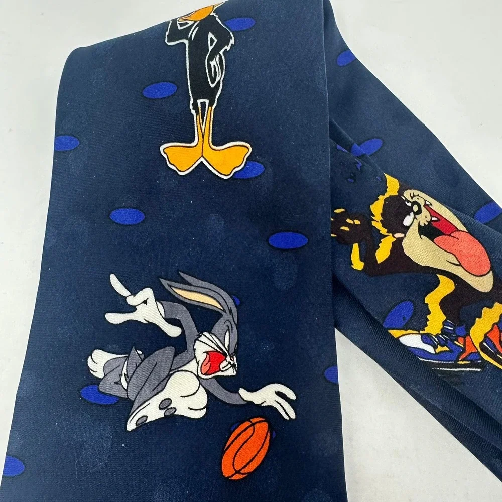 Looney Tunes Necktie Men Navy Mania Basketball Bugs Daffy Taz 1994 Vintage
